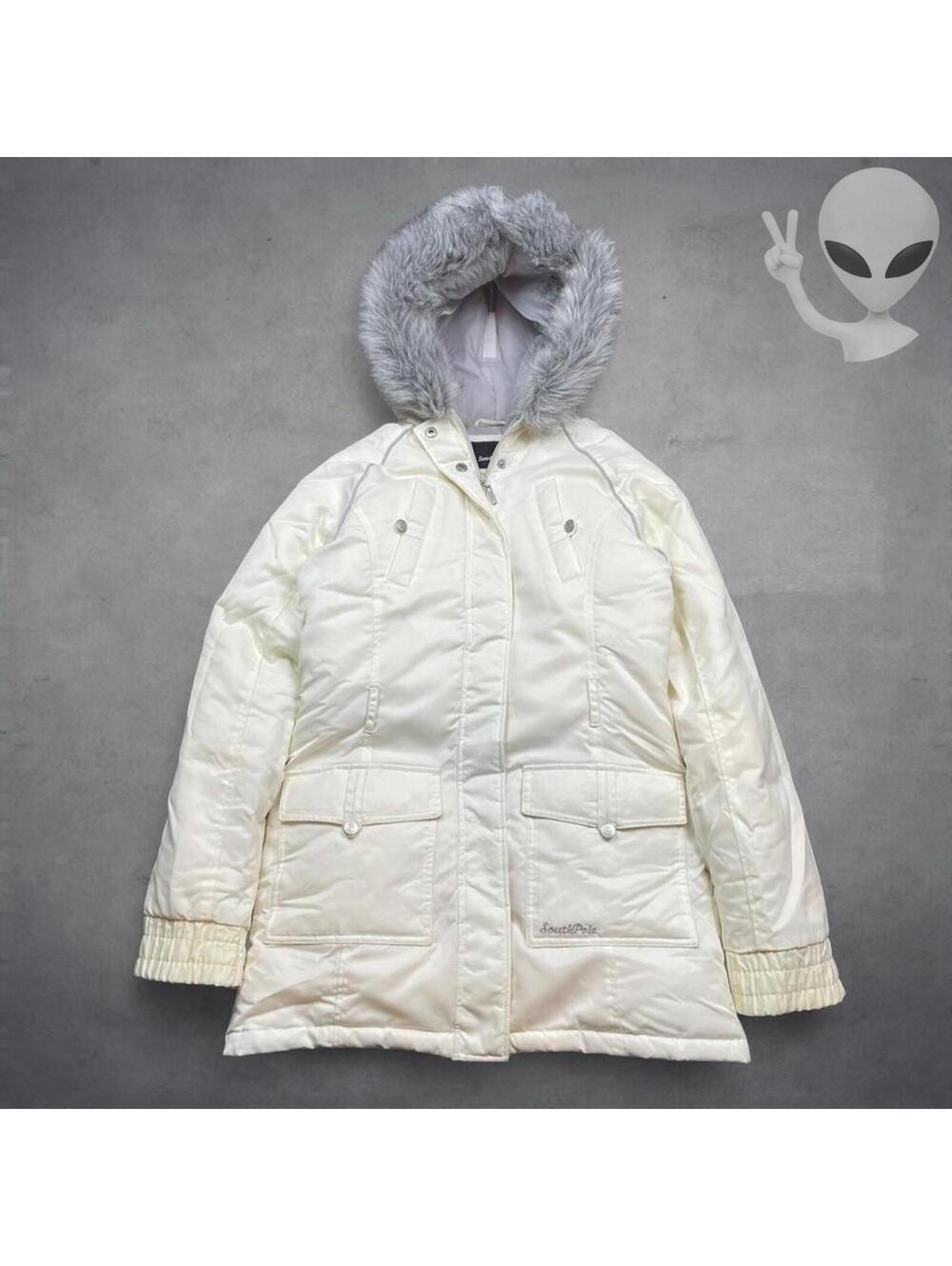 Southpole Medium White Down Puffer Jacket Fur Trim Hood Winter Coat